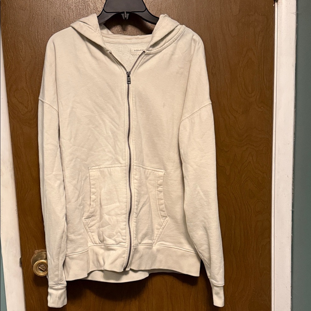 Aeropostale Off-White Zip-Up Hoodie Size L